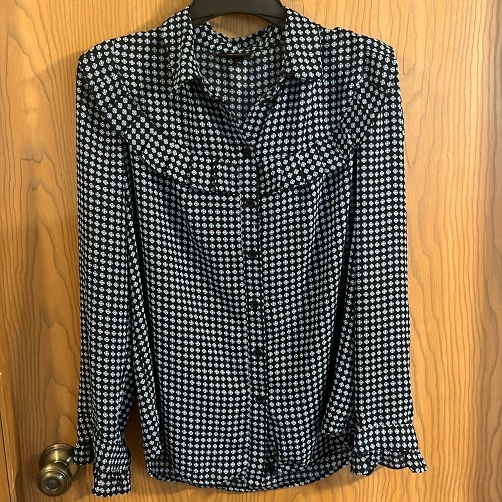 WhoWhatWear Women’s‎ Navy Pioneer Button Uo Blouse Medium